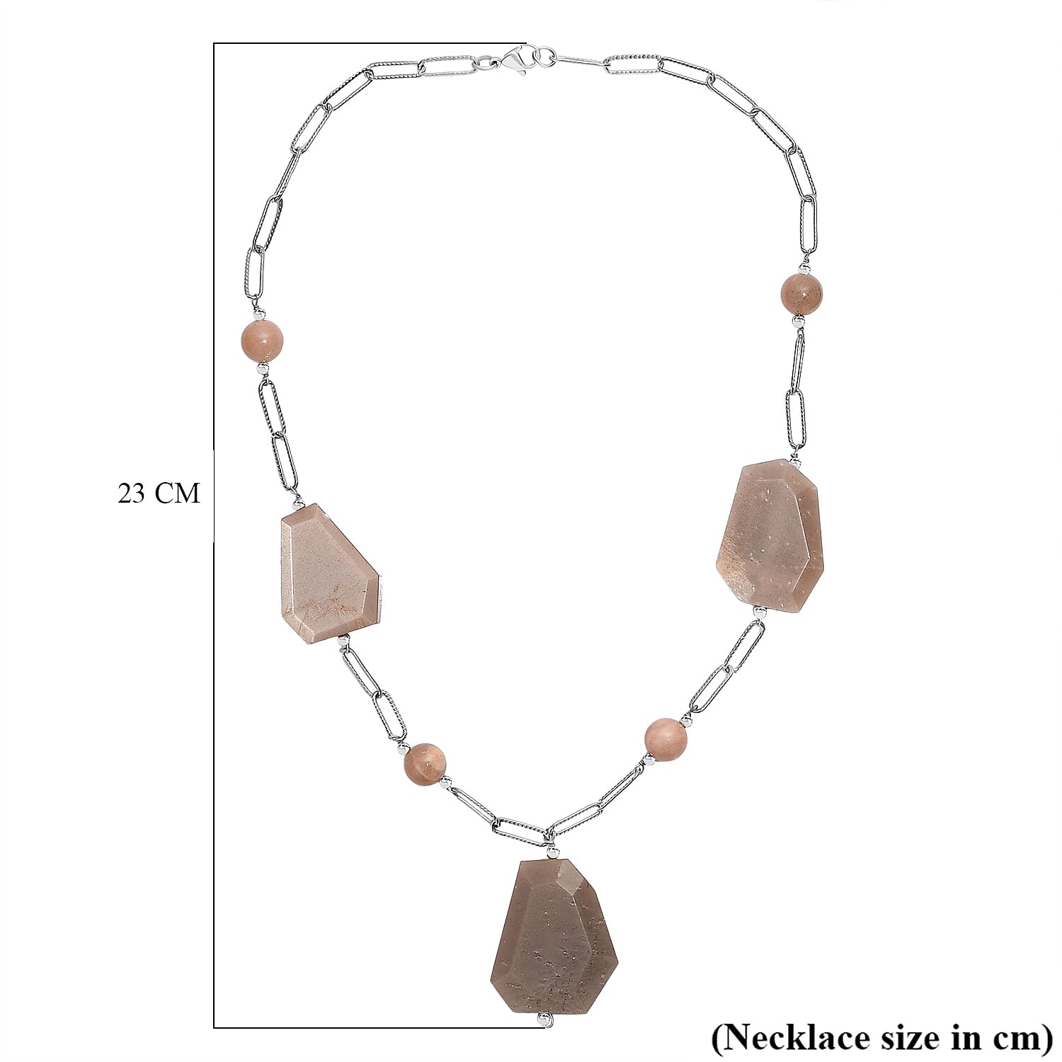 Peach Moonstone Necklace (Size - 20) Silver Tone 240.00 Ct.