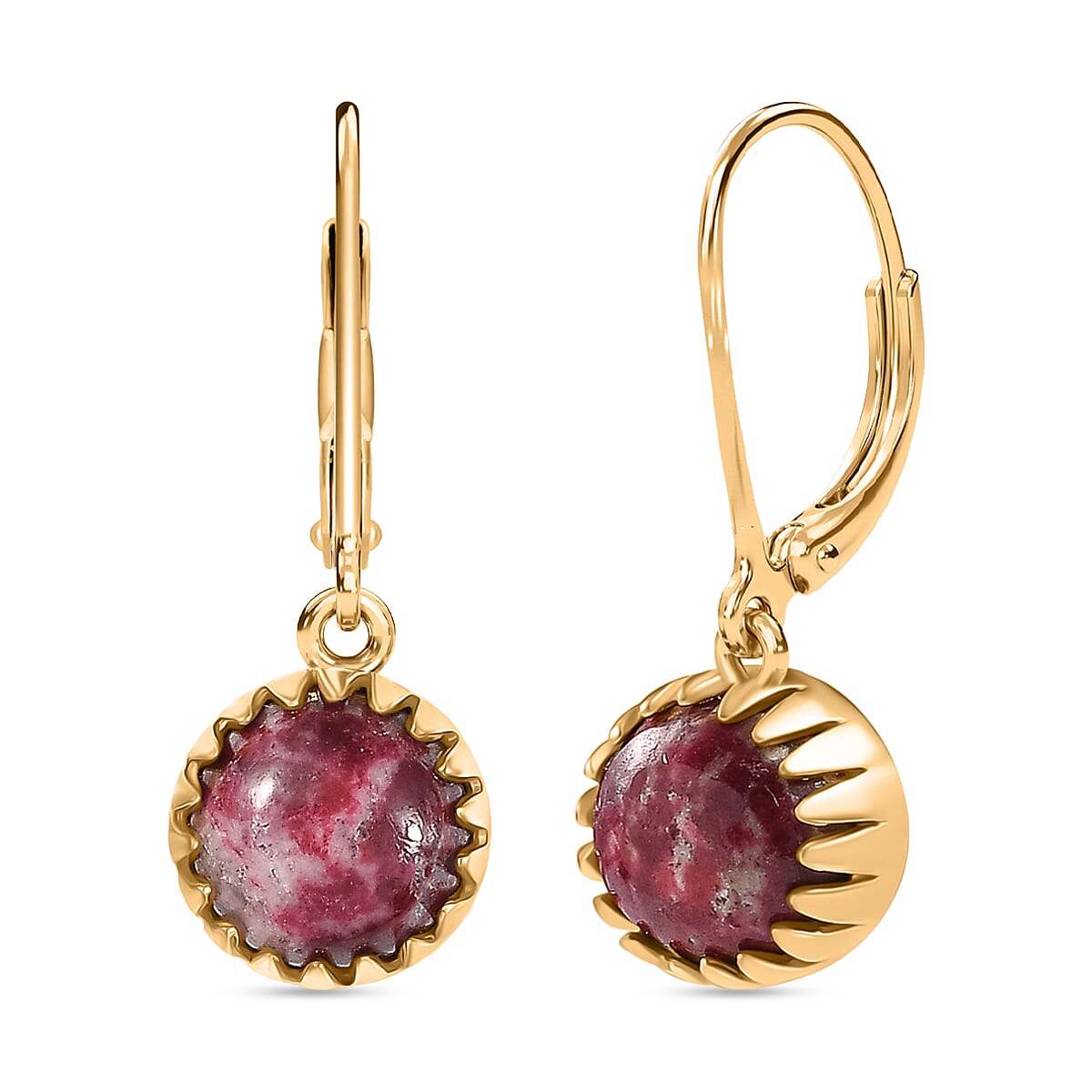 EverTrue Natural Thulite Solitaire Lever Back Earring in Yellow Gold Plated 5.43 Ct.