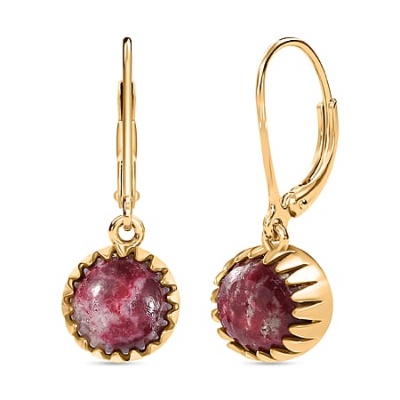 EverTrue Natural Thulite Solitaire Lever Back Earring in Yellow Gold Plated 5.43 Ct.