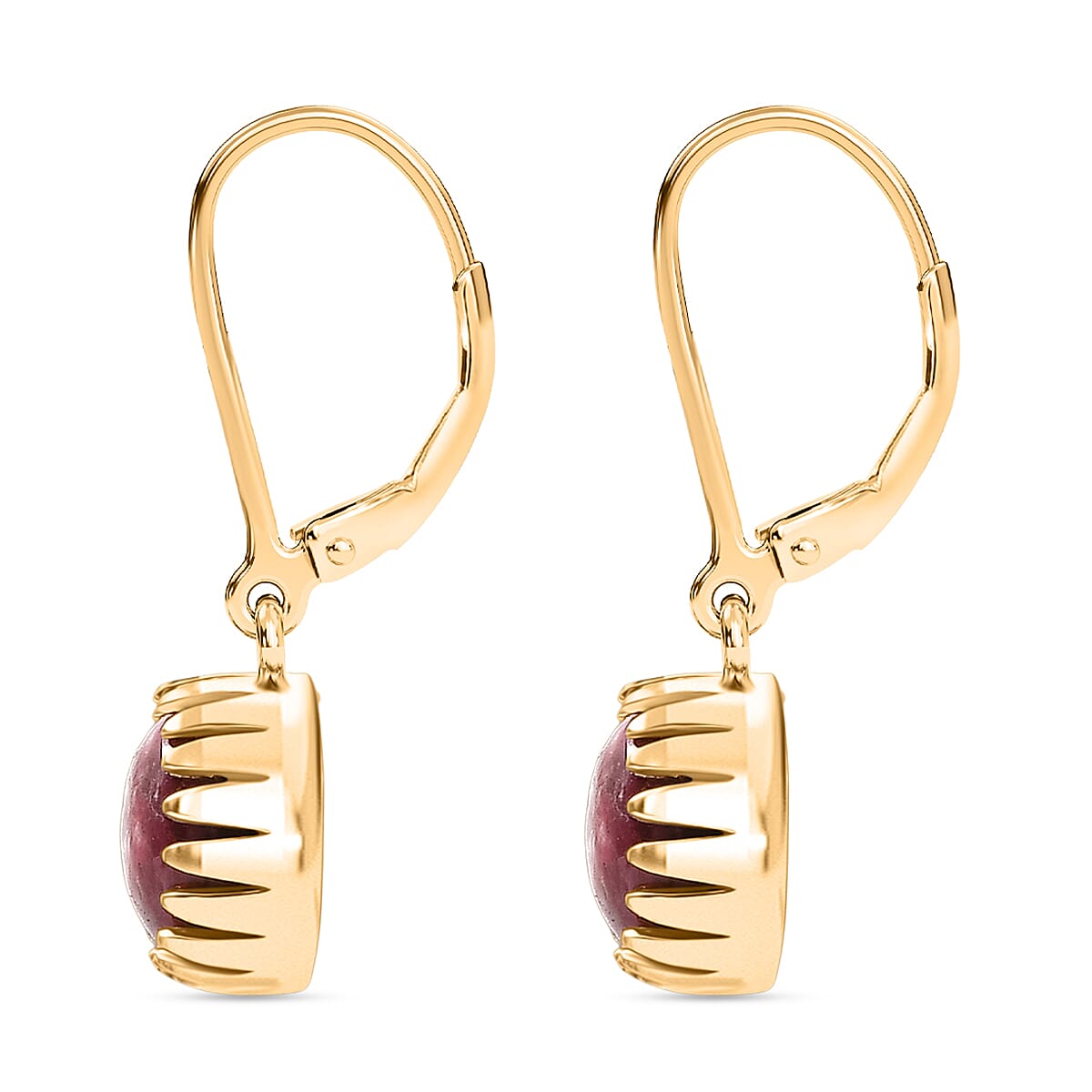 EverTrue Natural Thulite Solitaire Lever Back Earring in Yellow Gold Plated 5.43 Ct.
