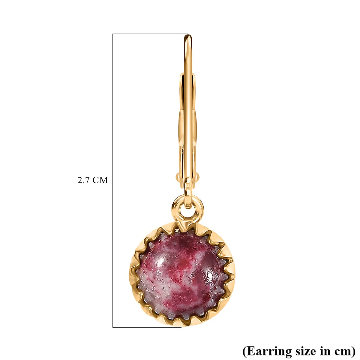 EverTrue Natural Thulite Solitaire Lever Back Earring in Yellow Gold Plated 5.43 Ct.