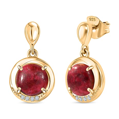 EverTrue Natural Thulite & White Zircon Solitaire Stud Push Post in Yellow Gold Plated 5.51 Ct.