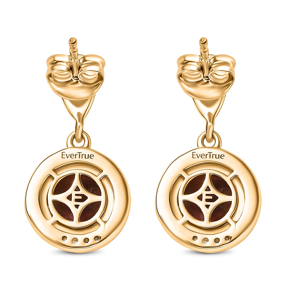 EverTrue Natural Thulite & White Zircon Solitaire Stud Push Post in Yellow Gold Plated 5.51 Ct.