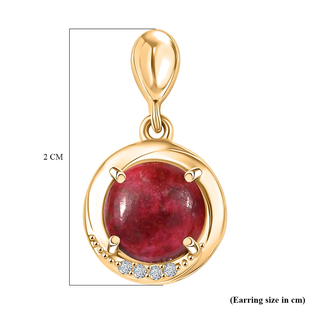 EverTrue Natural Thulite & White Zircon Solitaire Stud Push Post in Yellow Gold Plated 5.51 Ct.