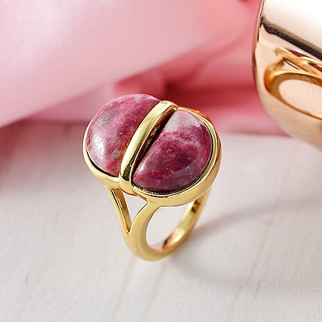 EverTrue Natural Thulite Solitaire Ring in Yellow Gold Plated 10.72 Ct.