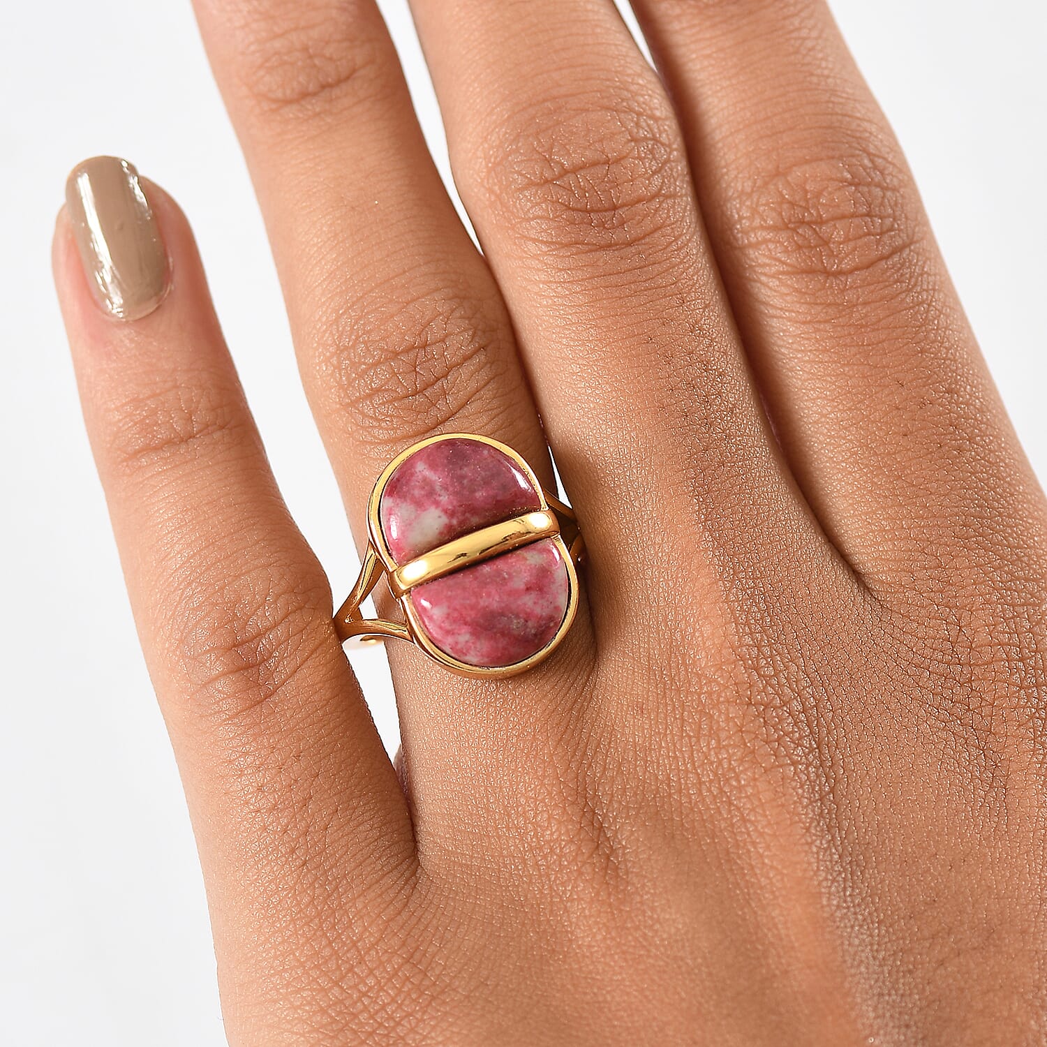 EverTrue Natural Thulite Solitaire Ring in Yellow Gold Plated 10.72 Ct.