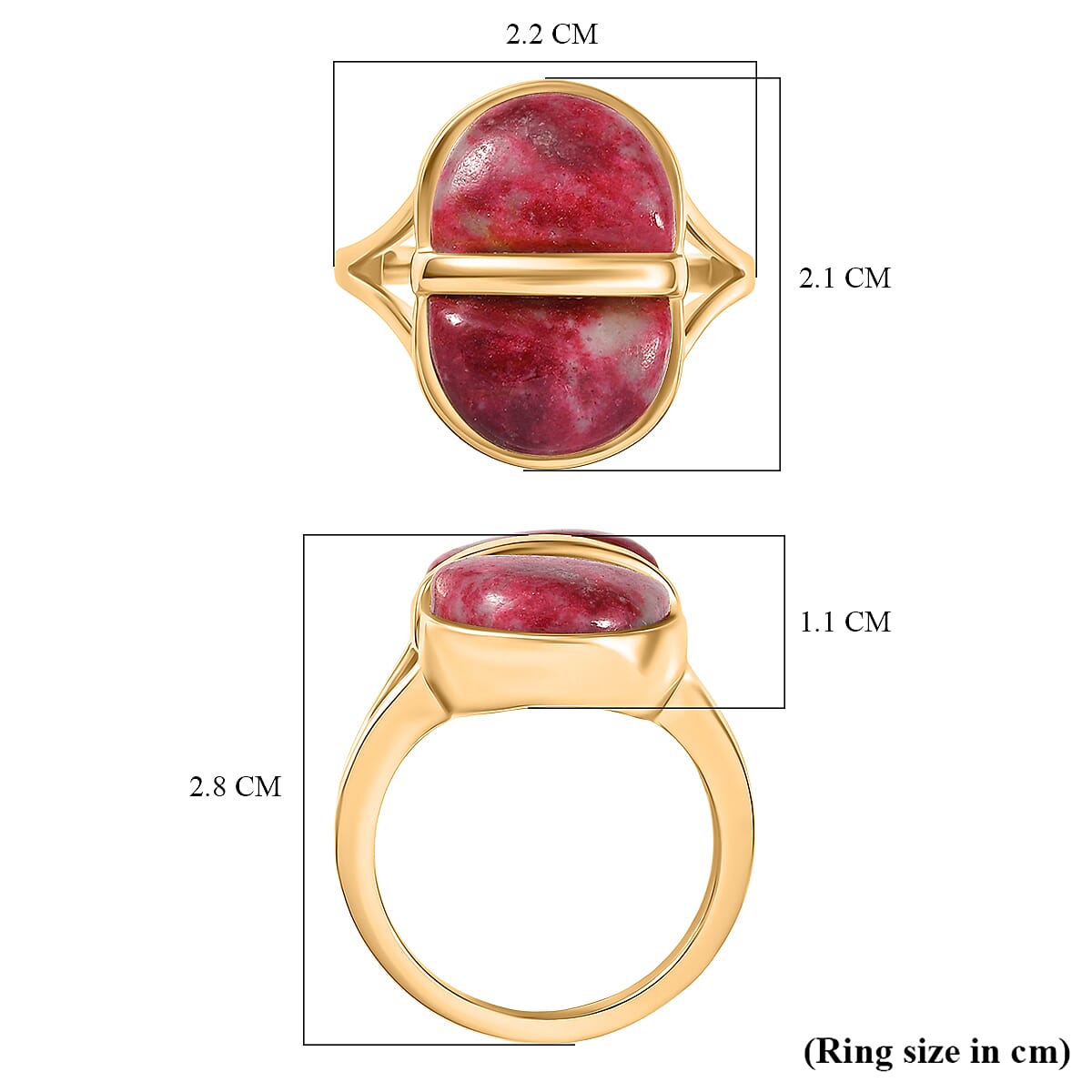 EverTrue Natural Thulite Solitaire Ring in Yellow Gold Plated 10.72 Ct.