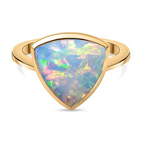 Luxoro 14K Yellow Gold AAA Ethiopian Opal Saddle Ring 3.68 Ct, Gold Wt. 4.2 Gms