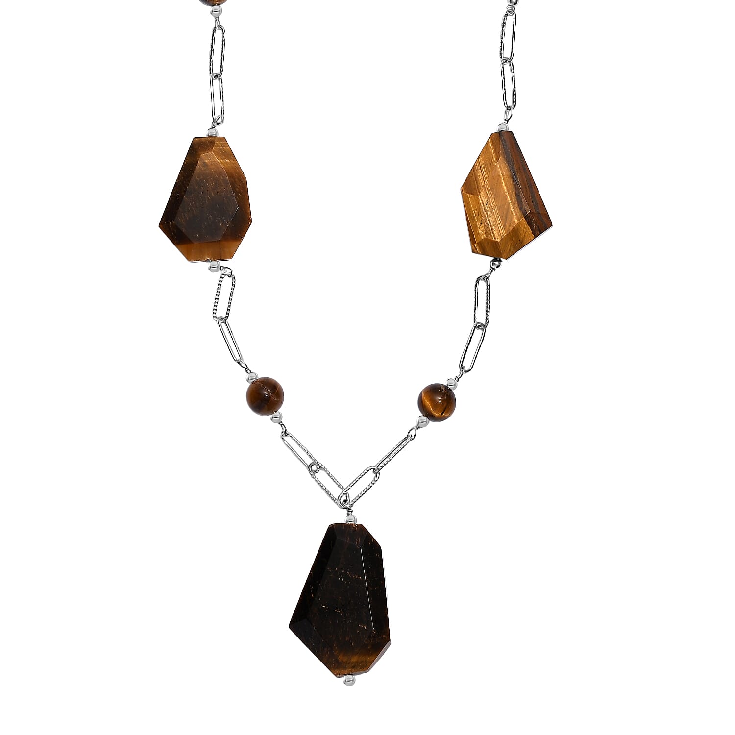 Tigers Eye Necklace (Size - 20) Silver Tone 240.00 Ct.
