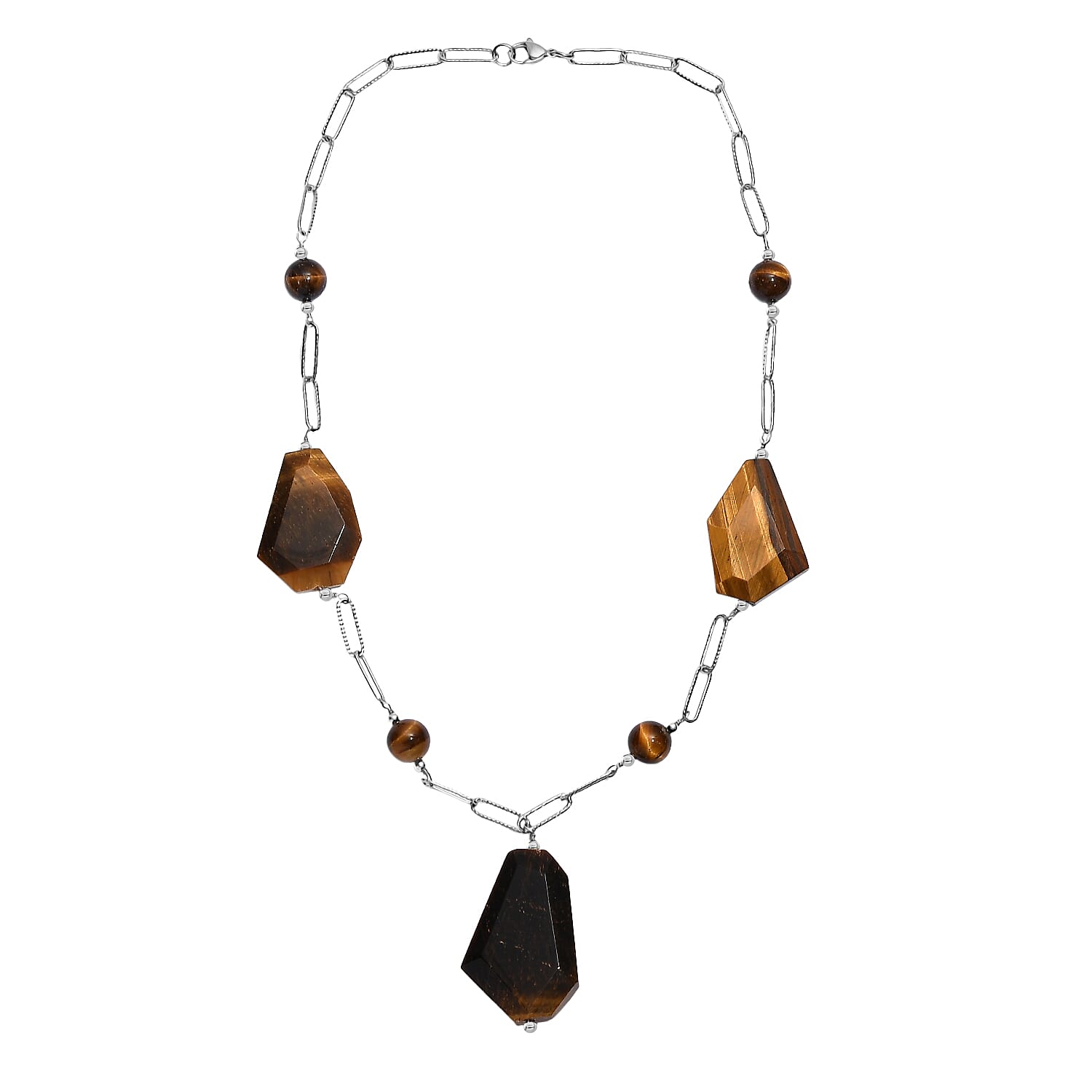 Tigers Eye Necklace (Size - 20) Silver Tone 240.00 Ct.