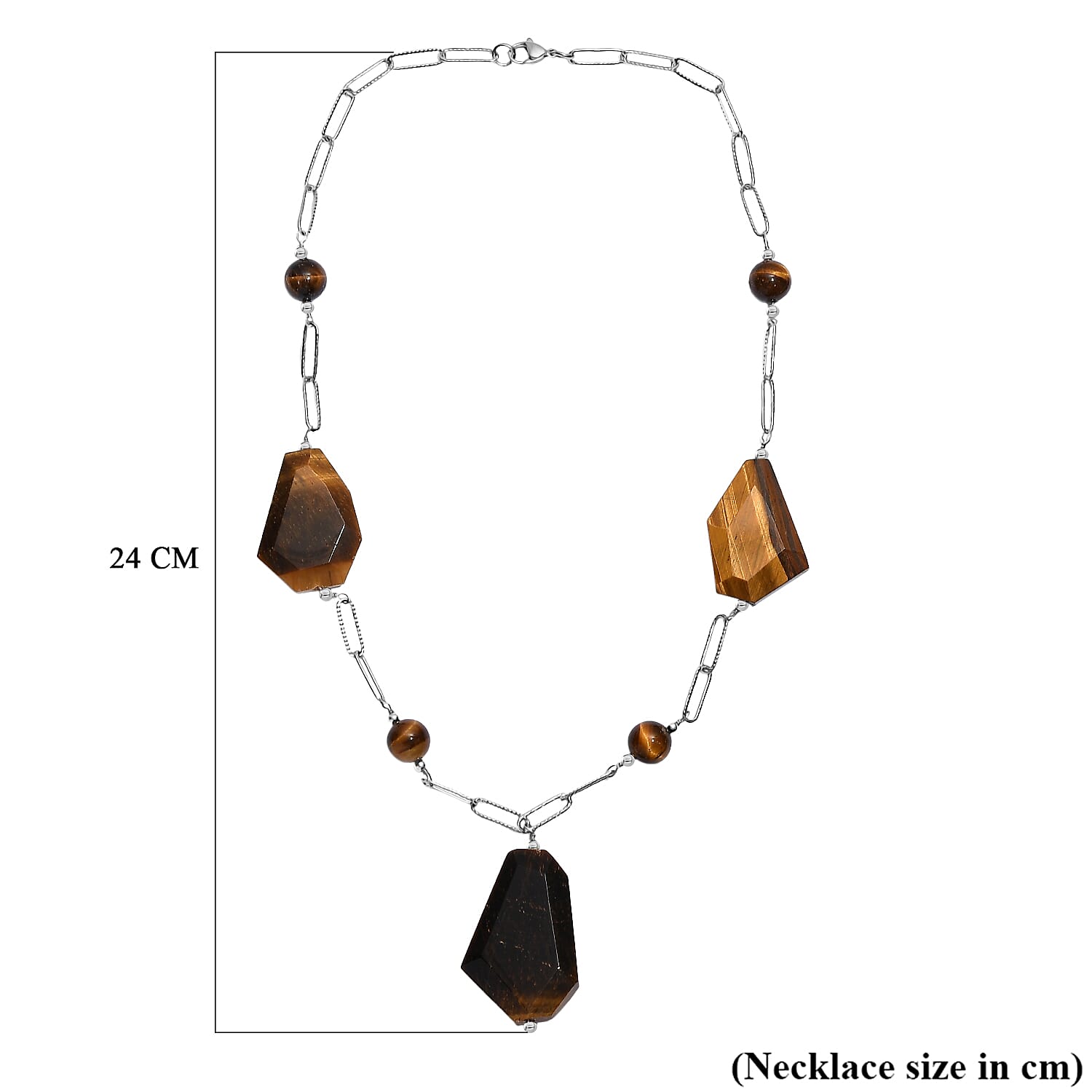 Tigers Eye Necklace (Size - 20) Silver Tone 240.00 Ct.