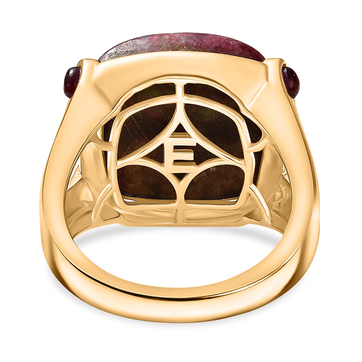 EverTrue Natural Thulite & Rhodolite Garnet Ring in Yellow Gold Plated 21.74 Ct.