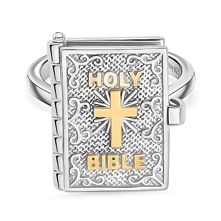 D'Joy Bible Ring in Yellow Gold Plated & Rhodium Overlay Sterling Silver, Silver Wt. 8.98 Gms.