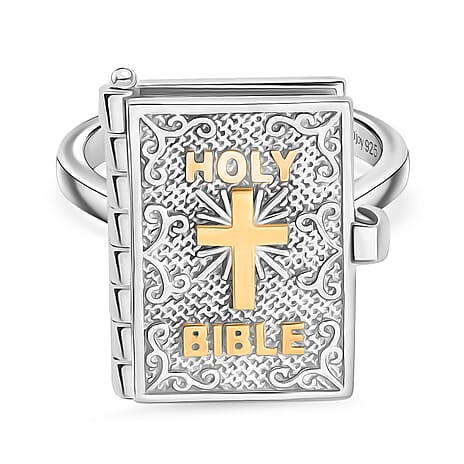 D'Joy Bible Ring in Yellow Gold Plated & Rhodium Overlay Sterling Silver, Silver Wt. 8.98 Gms.