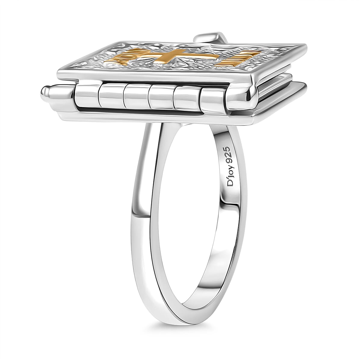 D'Joy Bible Ring in Yellow Gold Plated & Rhodium Overlay Sterling Silver, Silver Wt. 8.98 Gms.