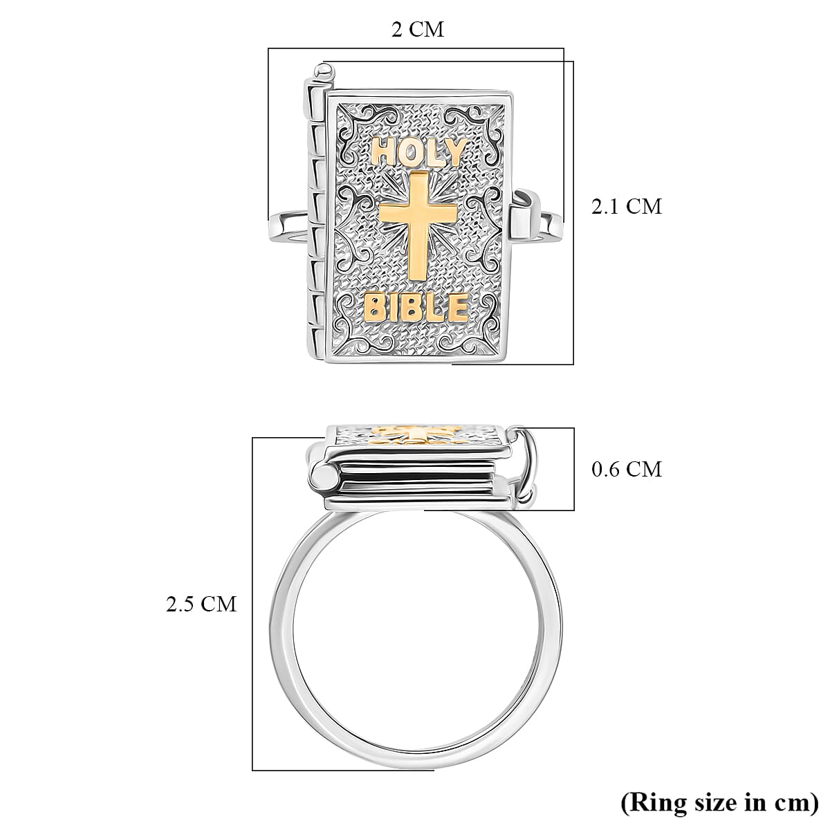 D'Joy Bible Ring in Yellow Gold Plated & Rhodium Overlay Sterling Silver, Silver Wt. 8.98 Gms.