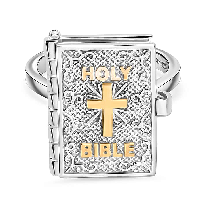D'Joy Bible Ring in Yellow Gold Plated & Rhodium Overlay Sterling Silver, Silver Wt. 8.98 Gms.
