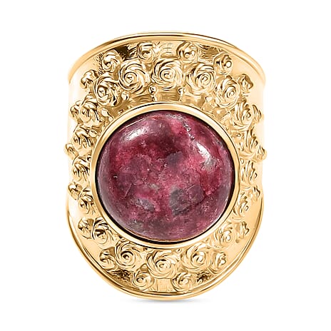 EverTrue Natural Thulite Solitaire Ring in Yellow Gold Plated 13.25 Ct.