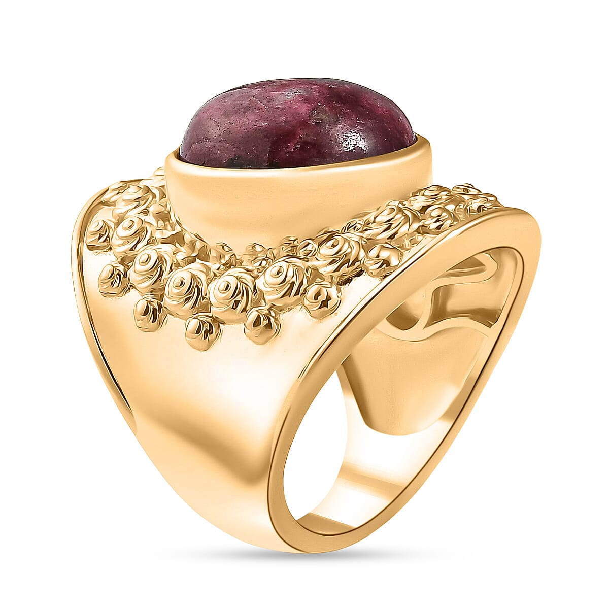 EverTrue Natural Thulite Solitaire Ring in Yellow Gold Plated 13.25 Ct.