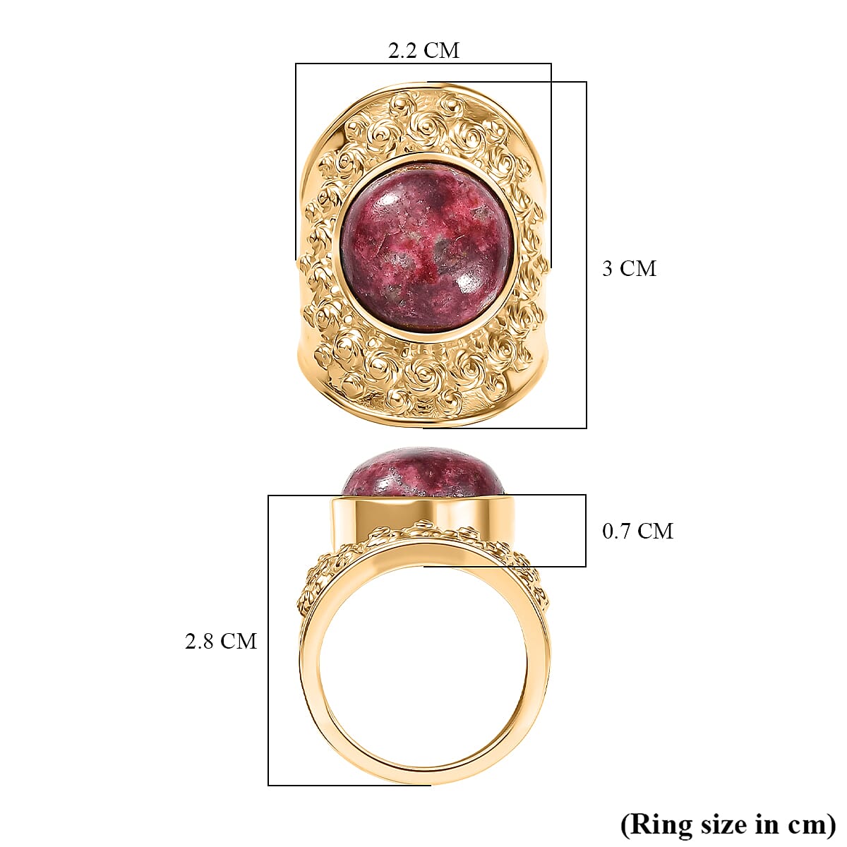 EverTrue Natural Thulite Solitaire Ring in Yellow Gold Plated 13.25 Ct.