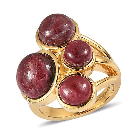 EverTrue Natural Thulite Ring in Yellow Gold Plated 11.83 Ct.