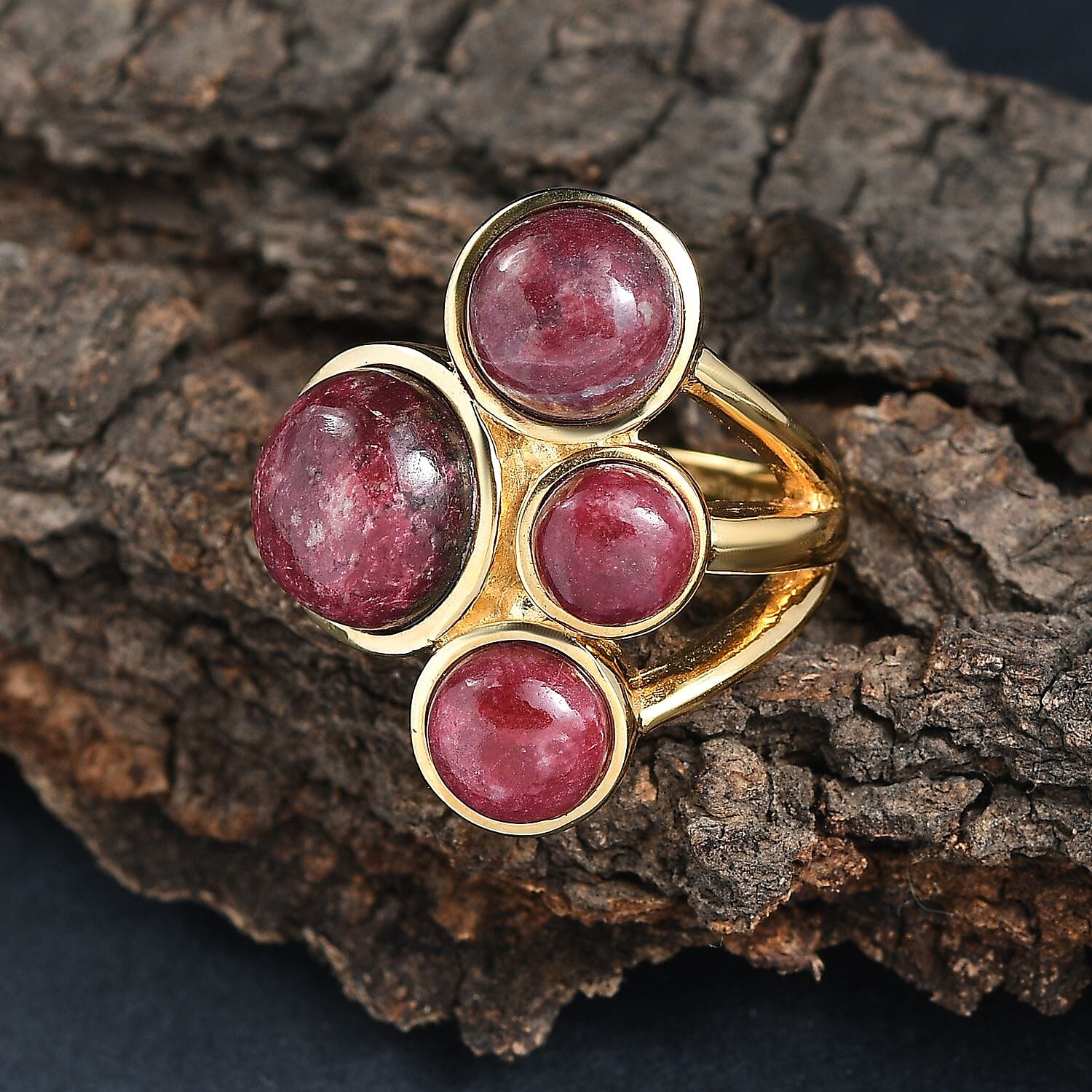 EverTrue Natural Thulite Ring in Yellow Gold Plated 11.83 Ct.