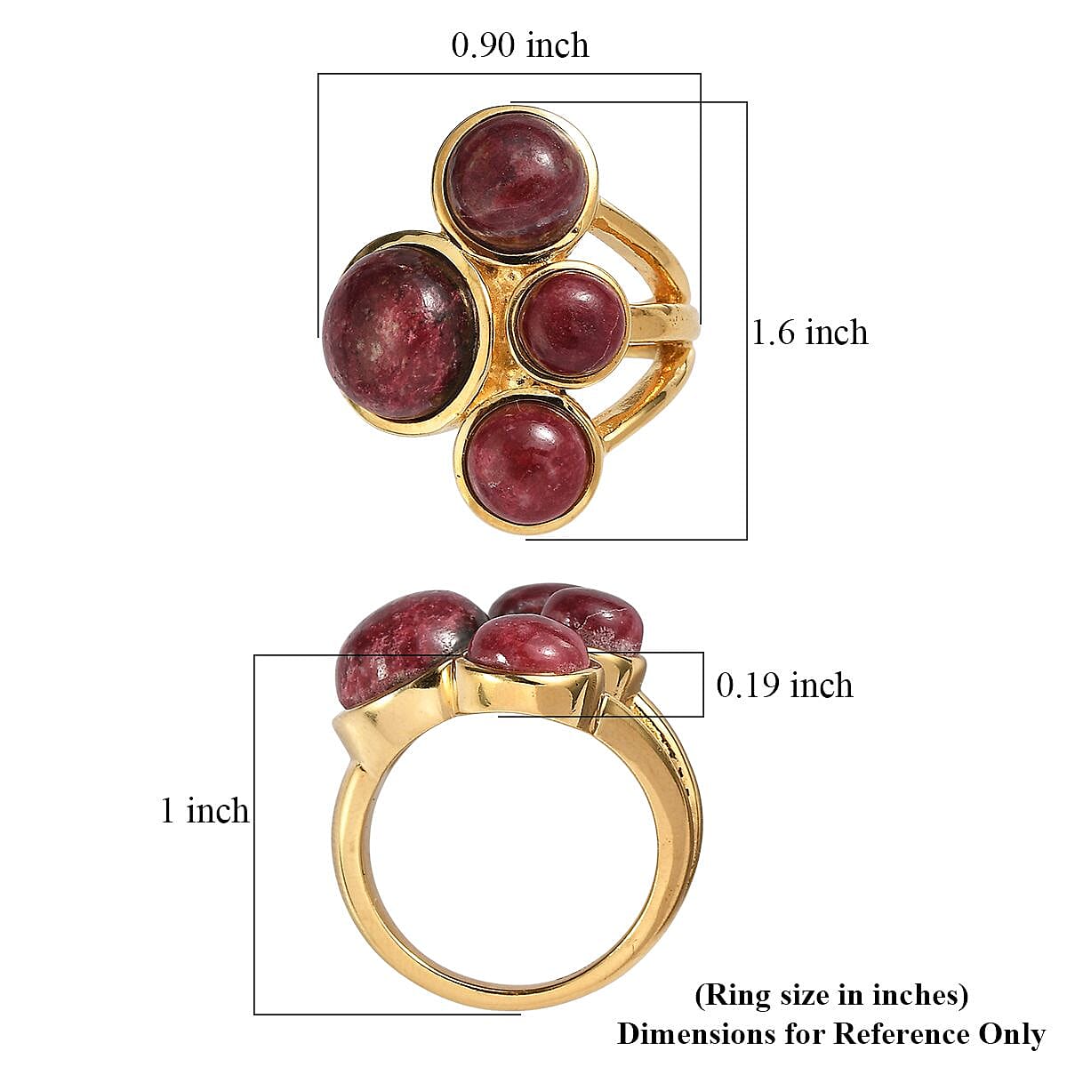 EverTrue Natural Thulite Ring in Yellow Gold Plated 11.83 Ct.