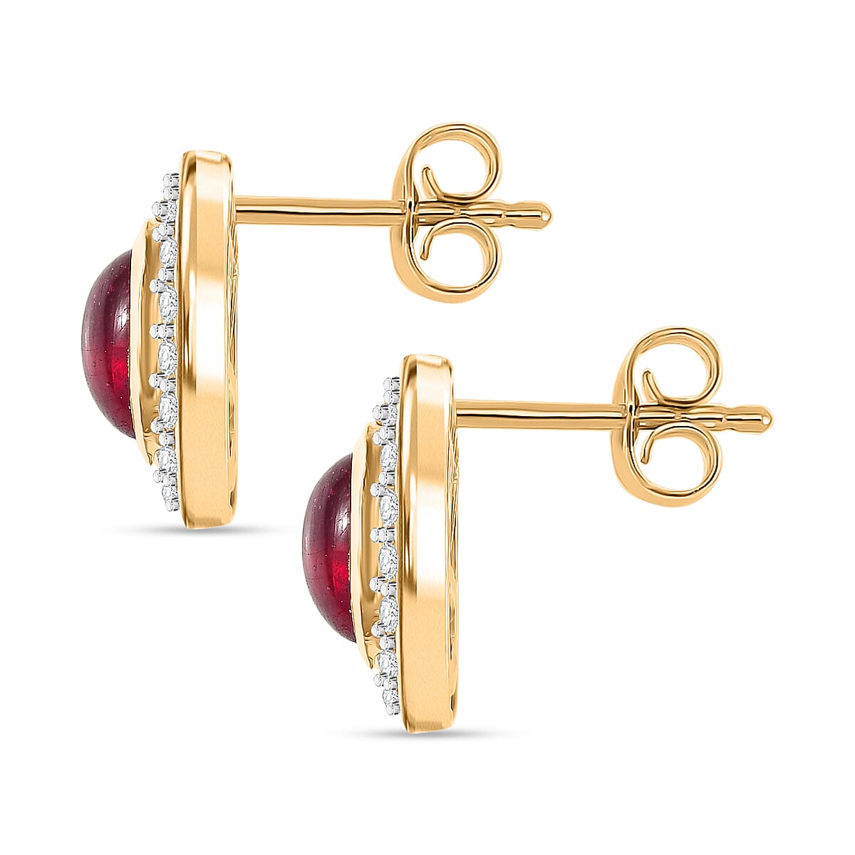 D'Joy Cabo Delgado Ruby & White Zircon Earring with Push Back in Yellow Gold Plated Sterling Silver 3.57 Ct.