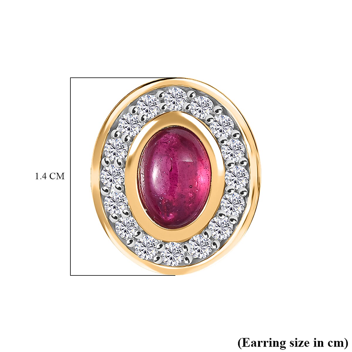 D'Joy Cabo Delgado Ruby & White Zircon Earring with Push Back in Yellow Gold Plated Sterling Silver 3.57 Ct.