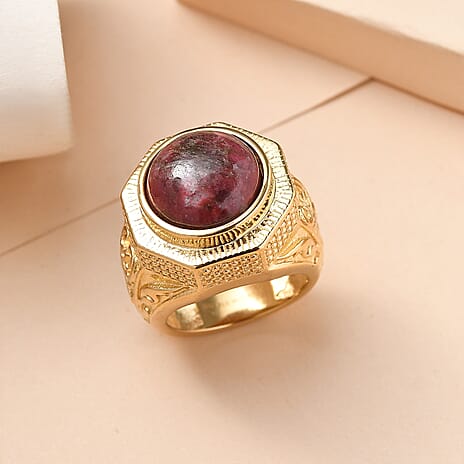 EverTrue Natural Thulite Solitaire Ring in Yellow Gold Plated 9.98 Ct.
