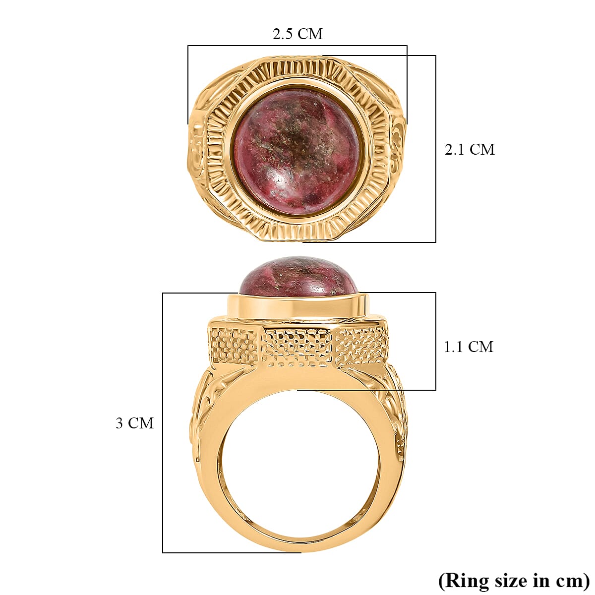 EverTrue Natural Thulite Solitaire Ring in Yellow Gold Plated 9.98 Ct.