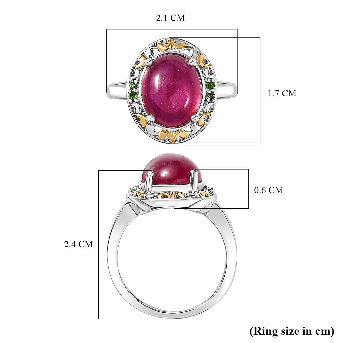 D'Joy African Ruby & Natural Chrome Diopside Ring in 18K Vermail Yellow Gold Plated & Rhodium Overlay Sterling Silver 6.32 Ct.
