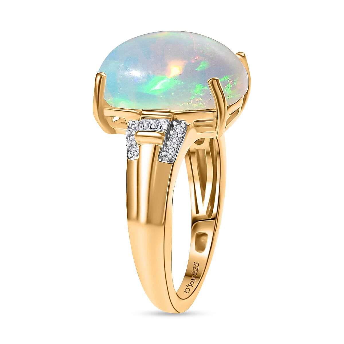 D'Joy Ethiopian Opal & White Diamond Ring in 18K Vermeil Yellow Gold Plated Sterling Silver 4.91 Ct.