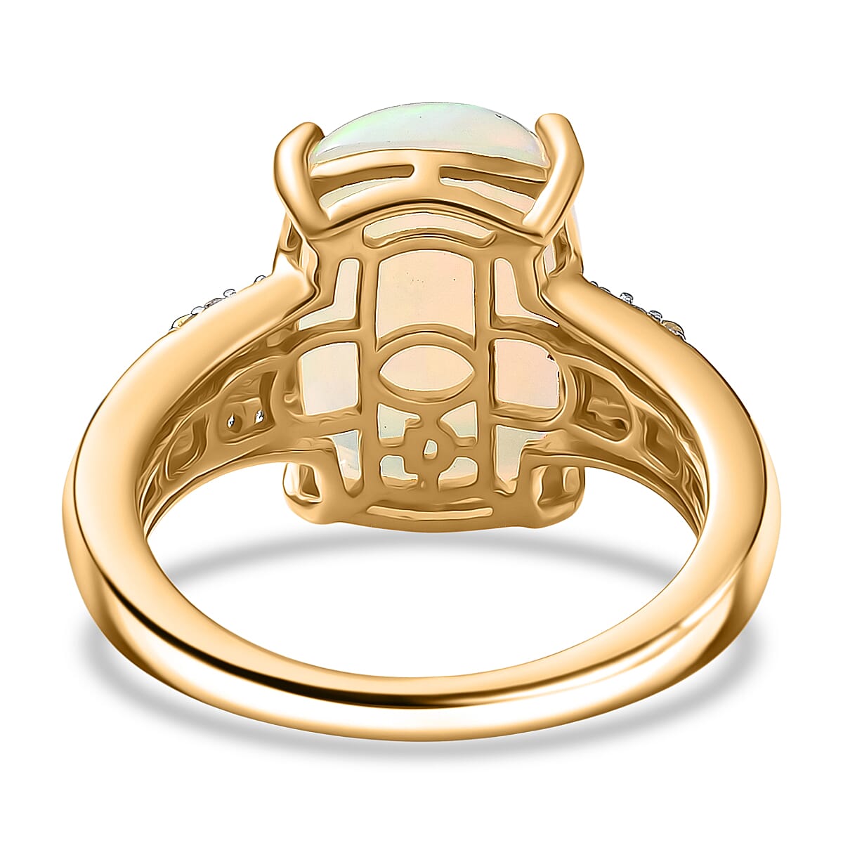 D'Joy Ethiopian Opal & White Diamond Ring in 18K Vermeil Yellow Gold Plated Sterling Silver 4.91 Ct.