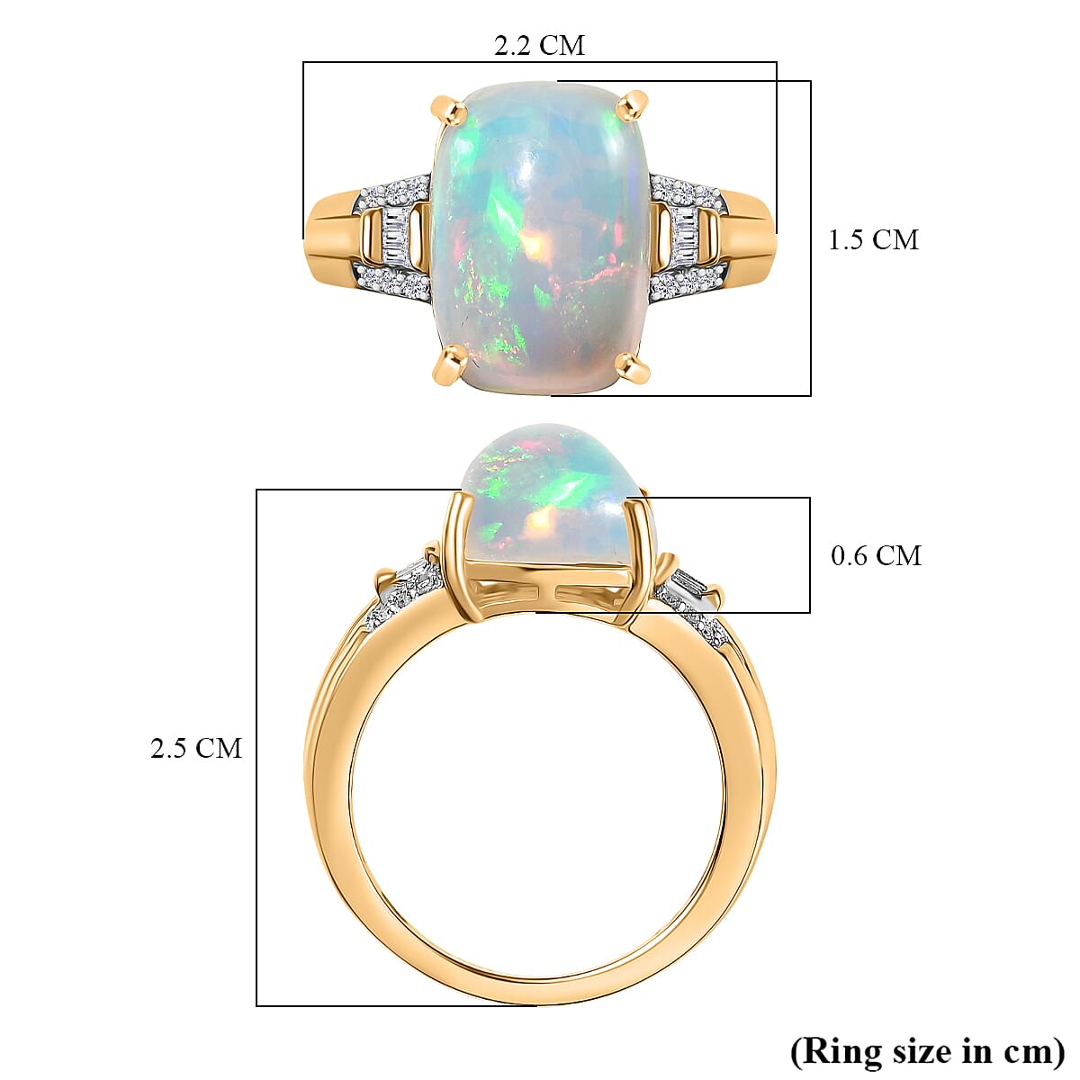 D'Joy Ethiopian Opal & White Diamond Ring in 18K Vermeil Yellow Gold Plated Sterling Silver 4.91 Ct.