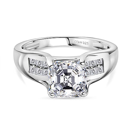 D'Joy Moissanite Ring in Rhodium Overlay Sterling Silver 2.14 Ct.
