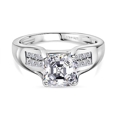D'Joy Moissanite Ring in Rhodium Overlay Sterling Silver 2.14 Ct.