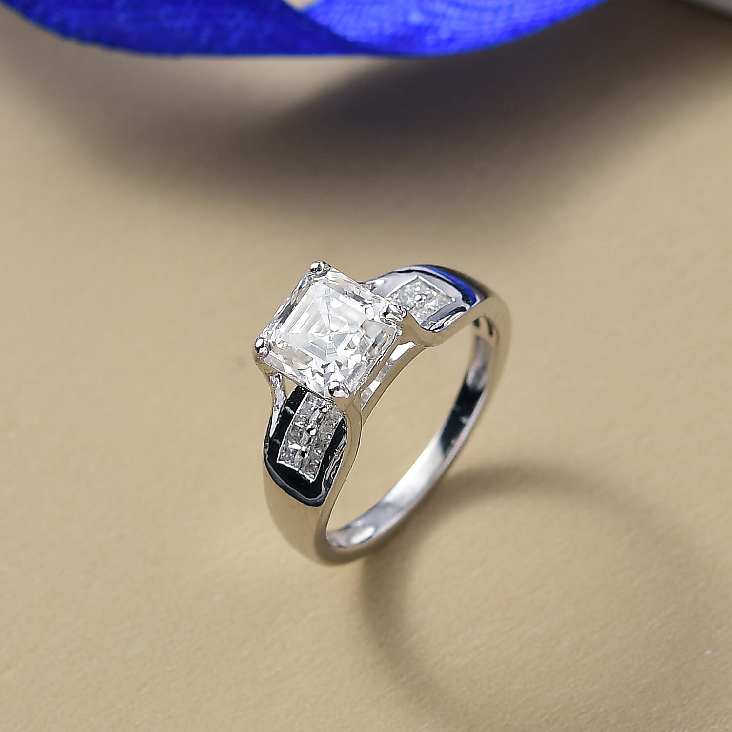 D'Joy Moissanite Ring in Rhodium Overlay Sterling Silver 2.14 Ct.