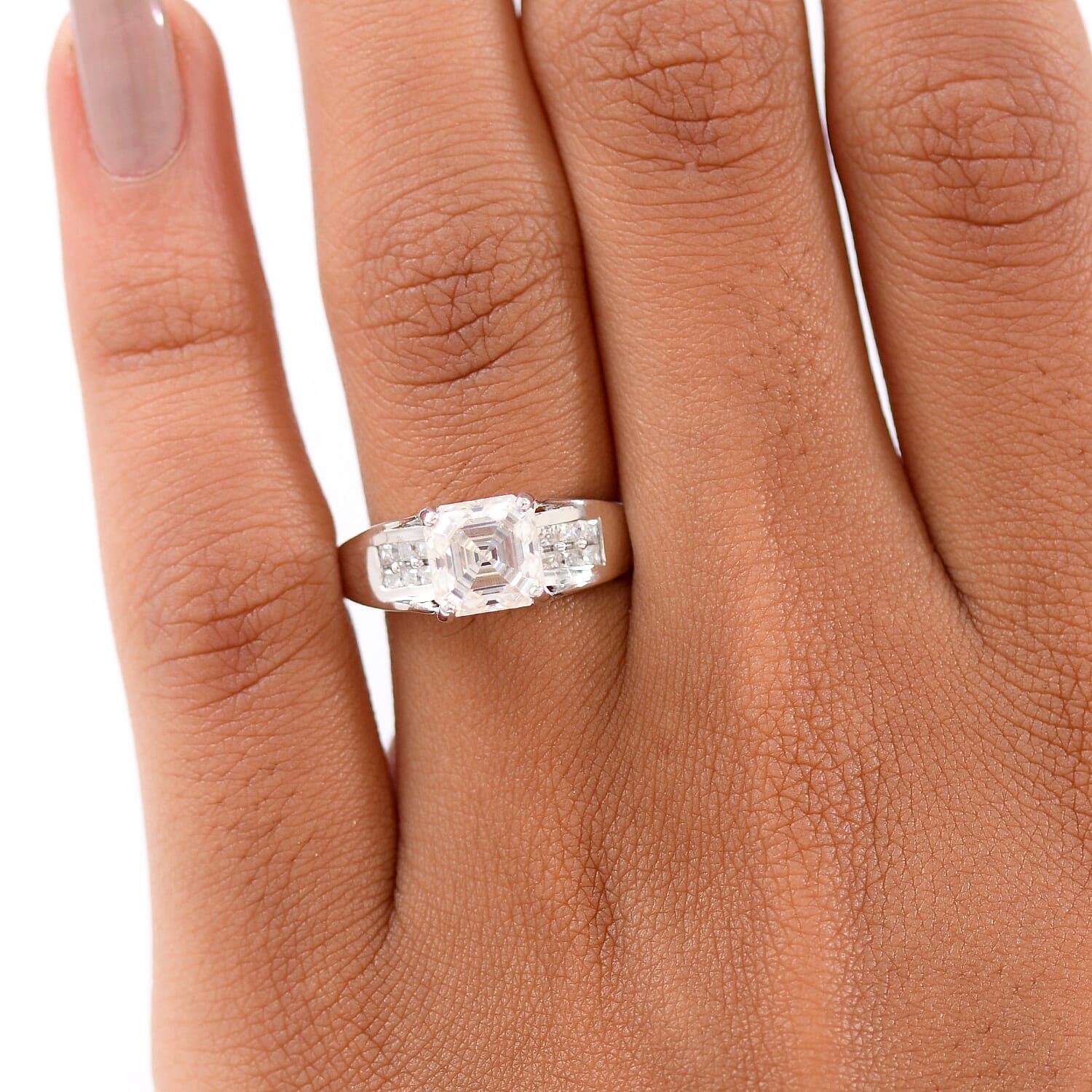 D'Joy Moissanite Ring in Rhodium Overlay Sterling Silver 2.14 Ct.