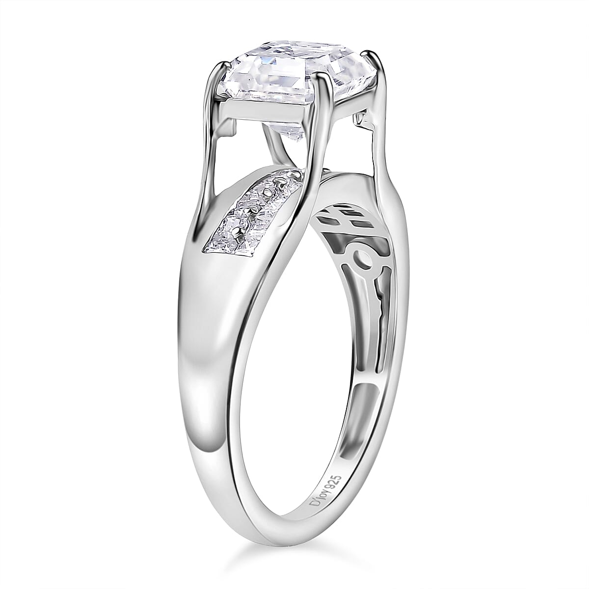 D'Joy Moissanite Ring in Rhodium Overlay Sterling Silver 2.14 Ct.