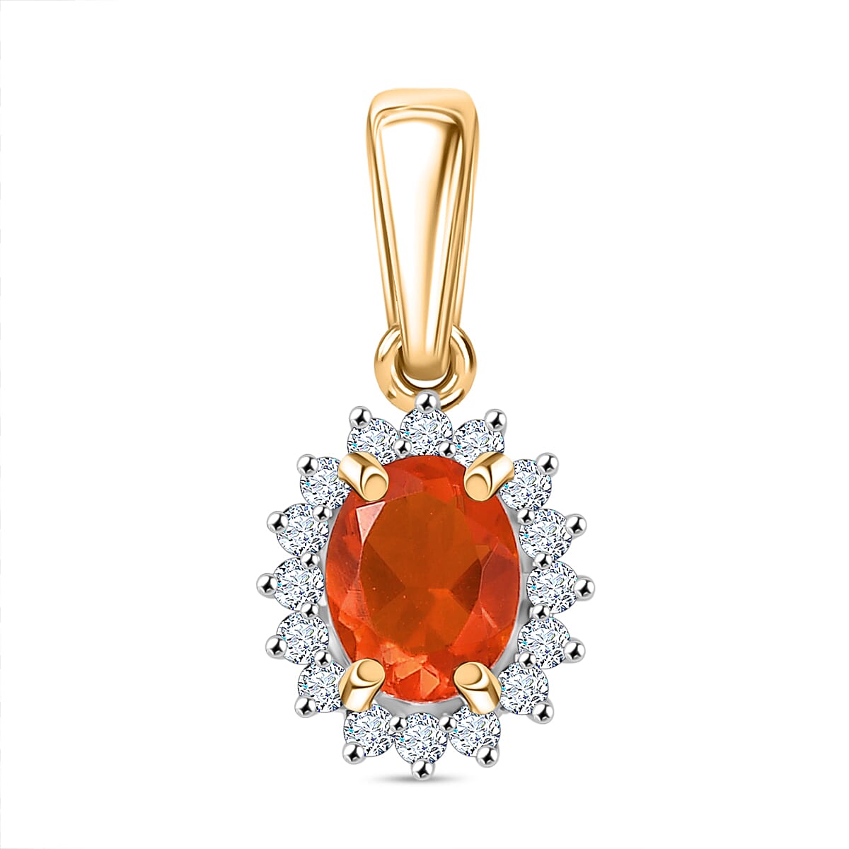 9K Yellow Gold AAA Fire Opal & Moissanite Pendant