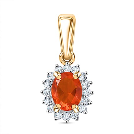 9K Yellow Gold AAA Fire Opal & Moissanite Pendant