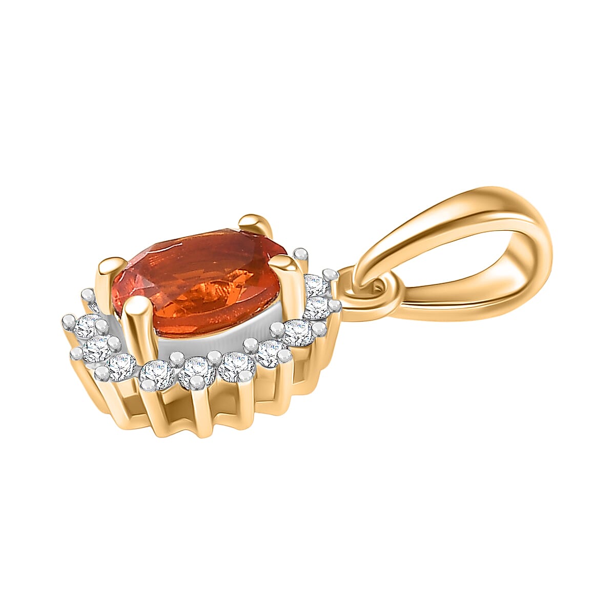 9K Yellow Gold AAA Fire Opal & Moissanite Pendant