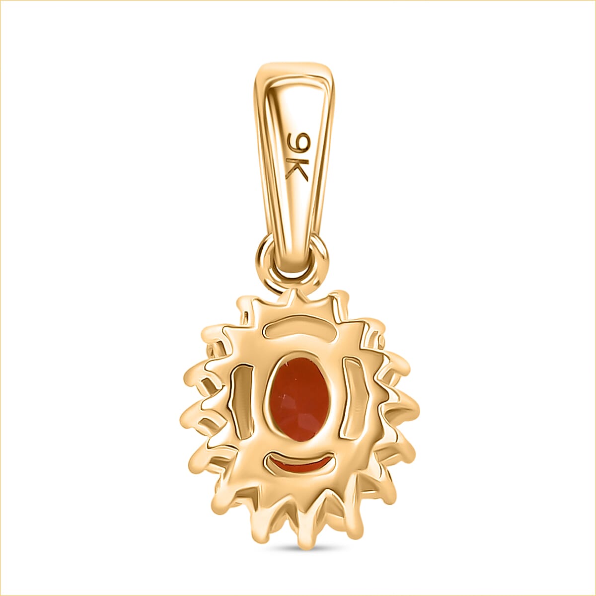 9K Yellow Gold AAA Fire Opal & Moissanite Pendant