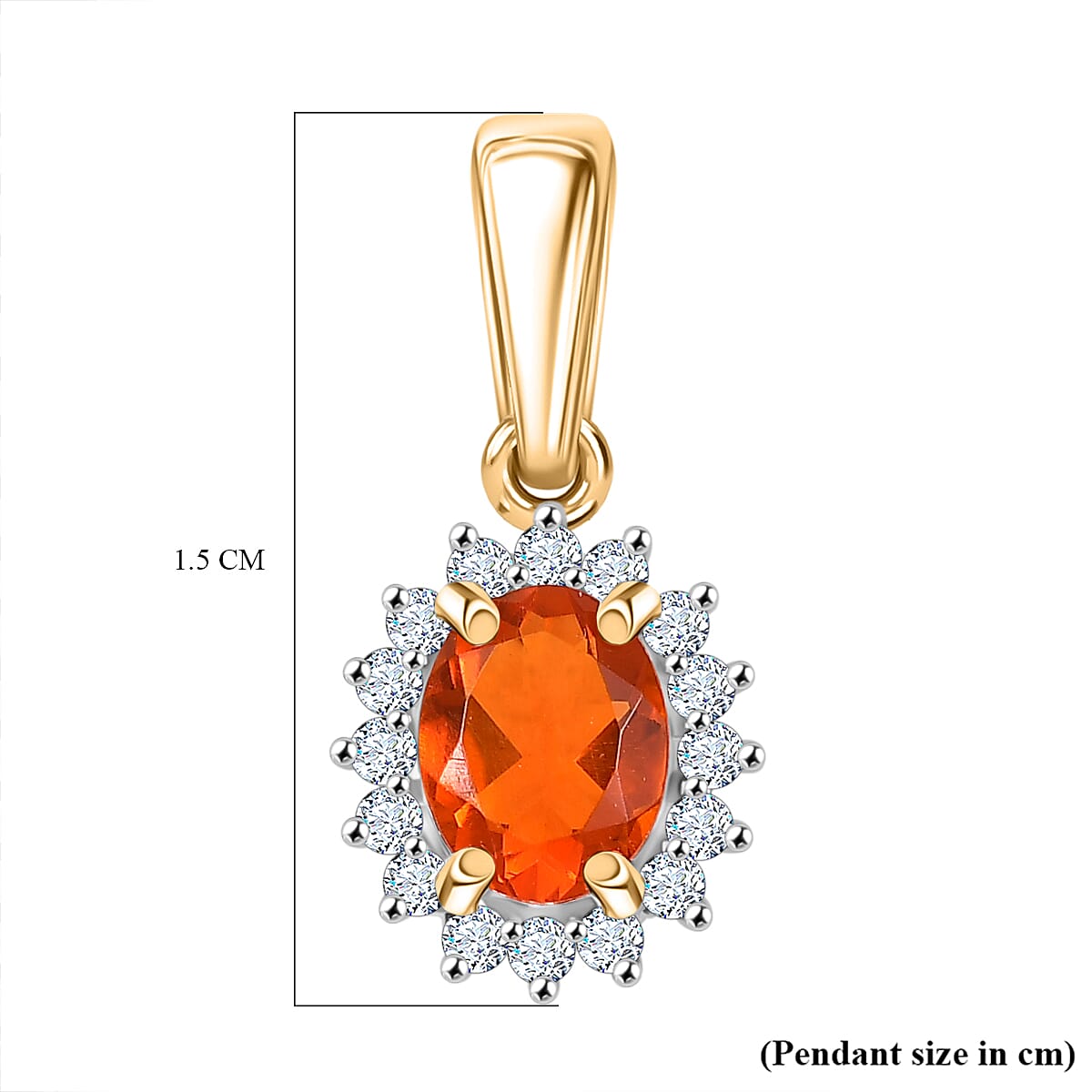 9K Yellow Gold AAA Fire Opal & Moissanite Pendant