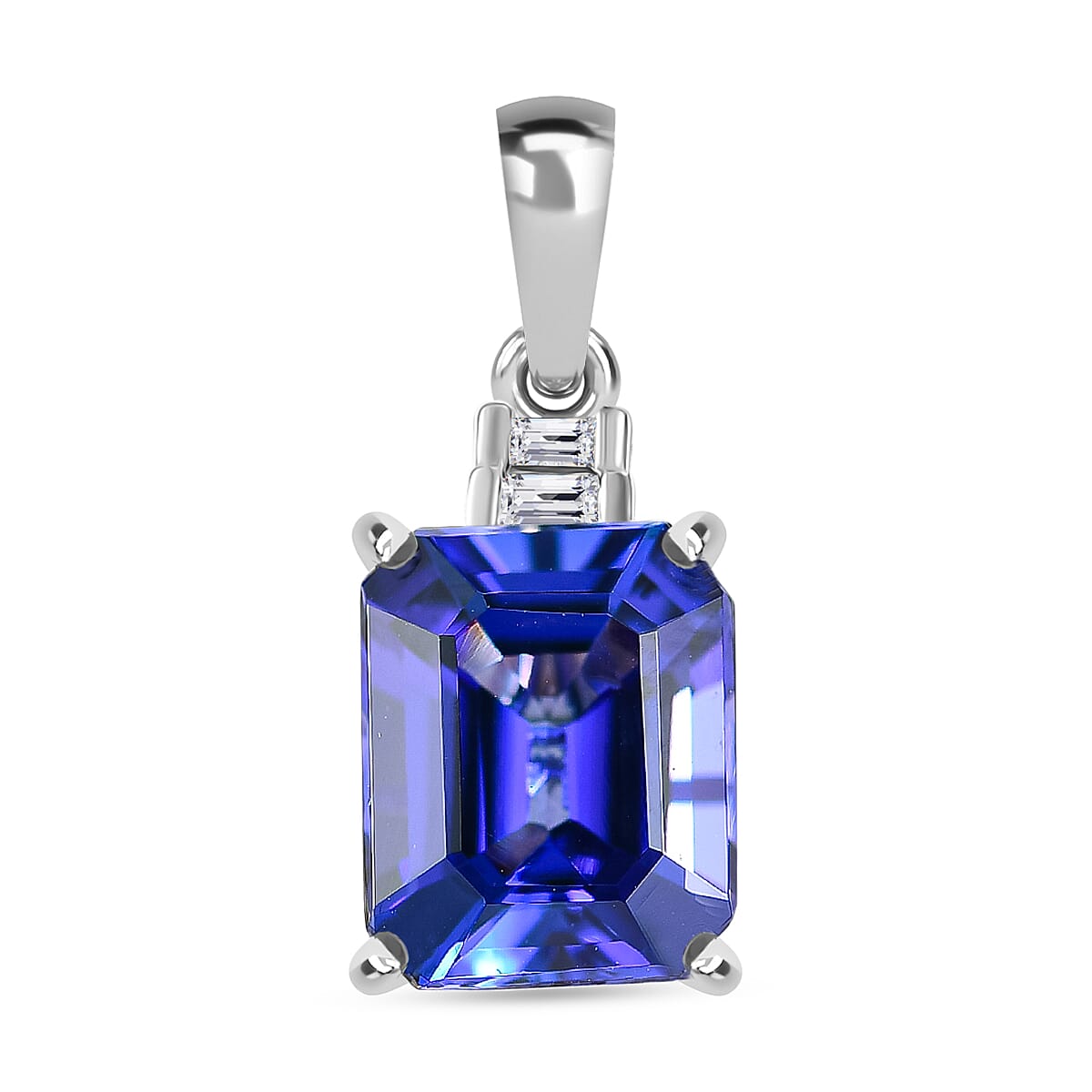 Rhapsody 950 Platinum AAAA Tanzanite & White Diamond (VS-EF) Solitaire Pendant 3.33 Ct.