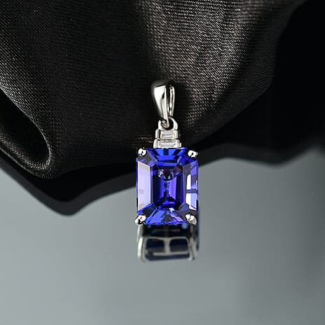 Rhapsody 950 Platinum AAAA Tanzanite & White Diamond (VS-EF) Solitaire Pendant 3.33 Ct.