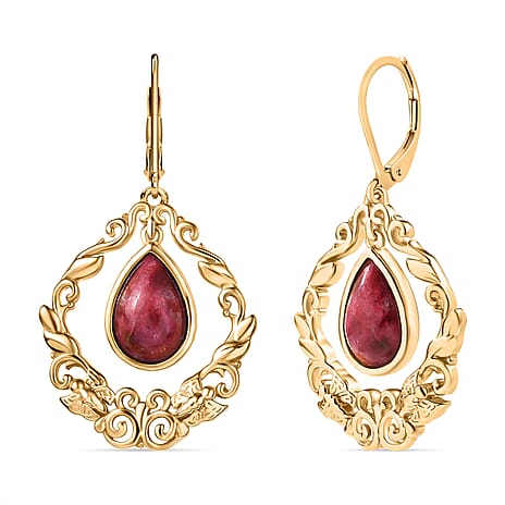 EverTrue Natural Thulite Earring with Lever Back in Yellow Gold Plated 8.07 Ct.