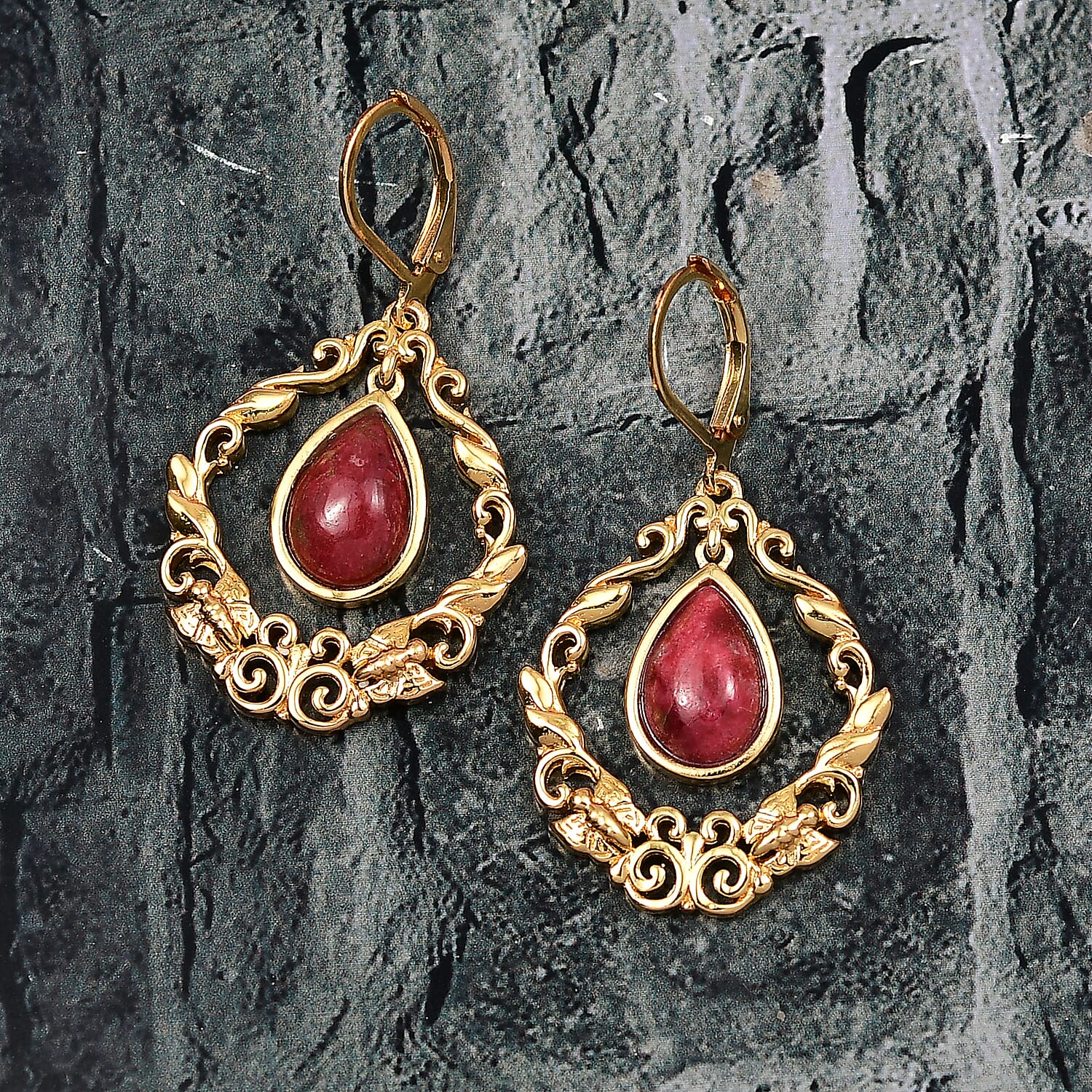 EverTrue Natural Thulite Earring with Lever Back in Yellow Gold Plated 8.07 Ct.