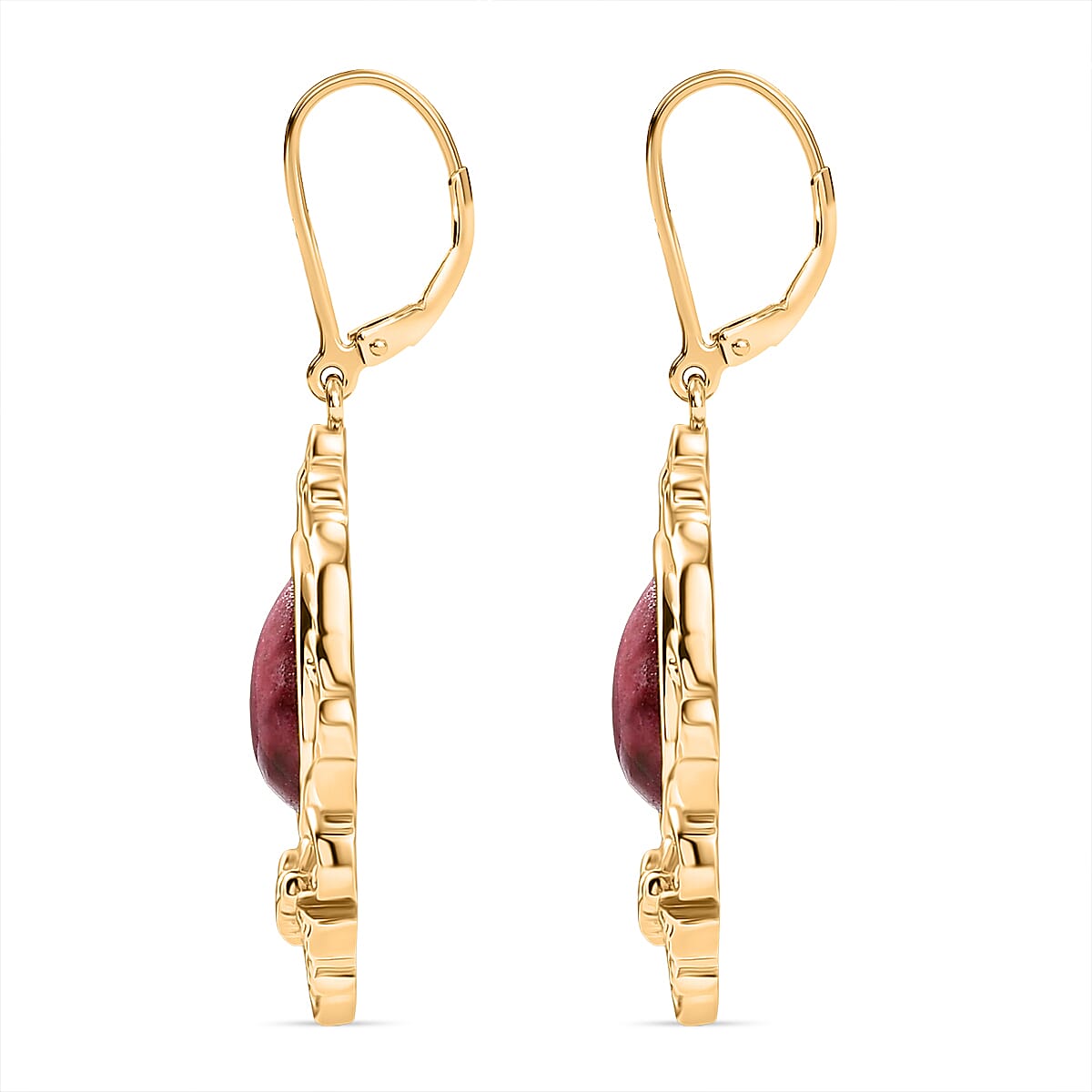EverTrue Natural Thulite Earring with Lever Back in Yellow Gold Plated 8.07 Ct.